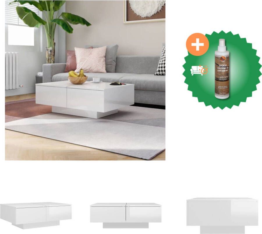 VidaXL Salontafel Hoogglans wit 90 x 60 x 31 cm spaanplaat Montage vereist Tafel Inclusief Houtreiniger en verfrisser