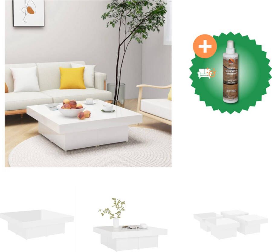 VidaXL Salontafel Hoogglans wit 90 x 90 x 28 cm Stabiel en duurzaam Eenvoudig te onderhouden Tafel Inclusief Houtreiniger en verfrisser
