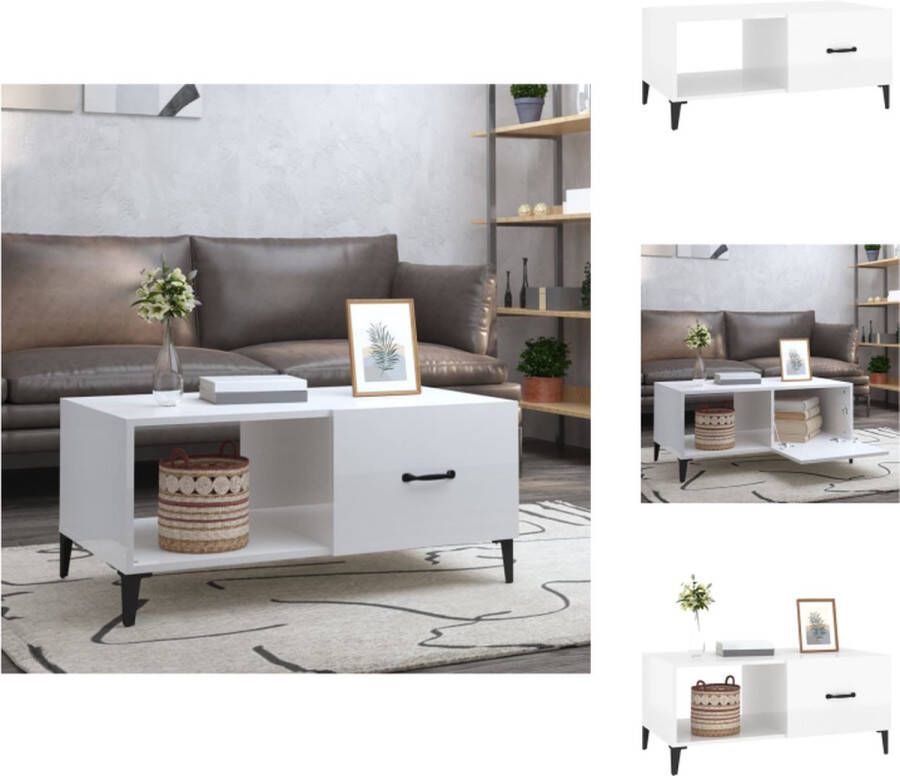 VidaXL Salontafel Salontafels Tafel Bijzettafel Salontafel 90x50x40 cm bewerkt hout hoogglans wit - Foto 2