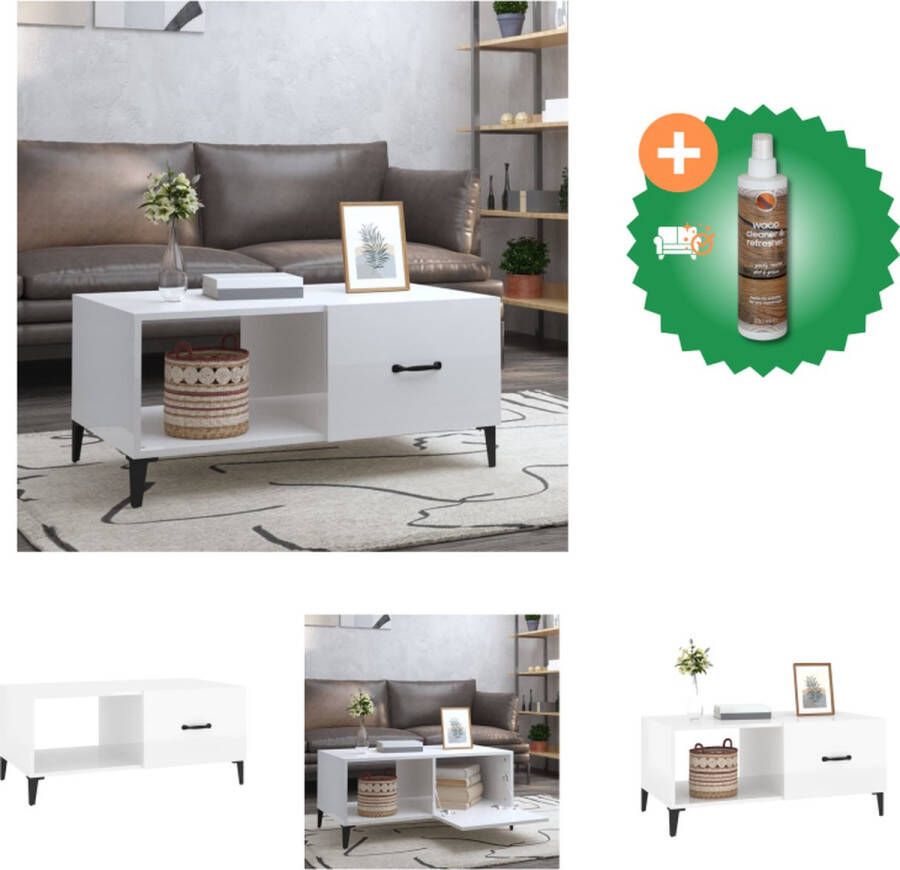 VidaXL Salontafel Hoogglans wit 90 x 50 x 40 cm -steve opbergvak minimalistisch design Tafel Inclusief Houtreiniger en verfrisser