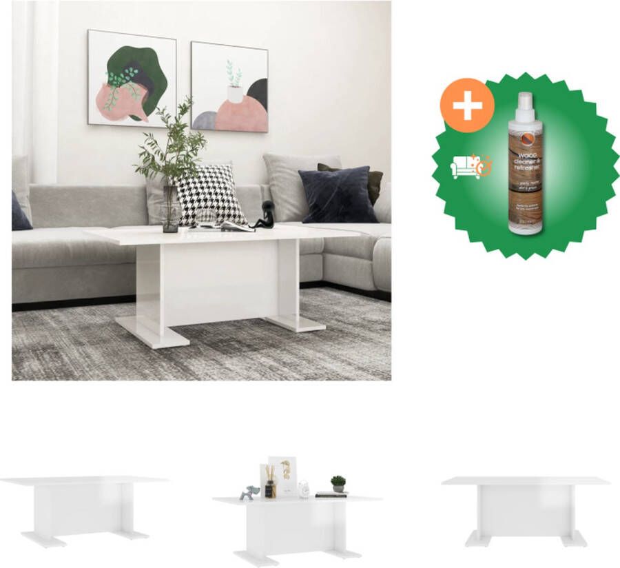 VidaXL Salontafel Hoogglans wit Spaanplaat 103.5 x 60 x 40 cm Montage vereist Tafel Inclusief Houtreiniger en verfrisser