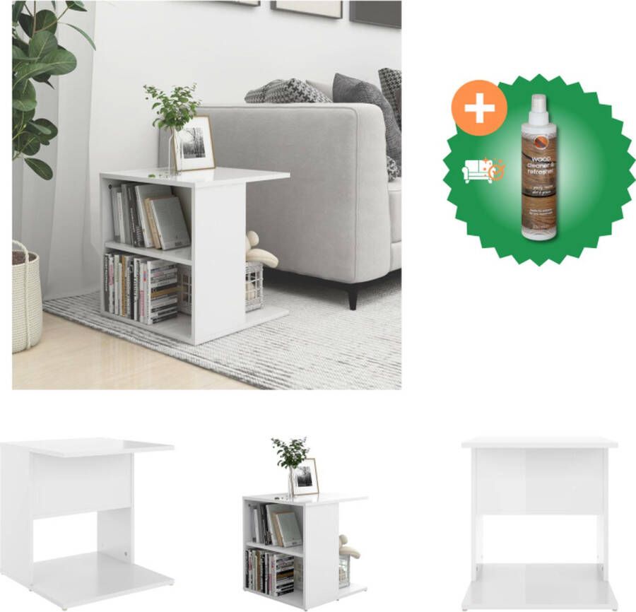 VidaXL Salontafel Hoogglans wit Spaanplaat 45 x 45 x 48 cm Open vakken Tafel Inclusief Houtreiniger en verfrisser