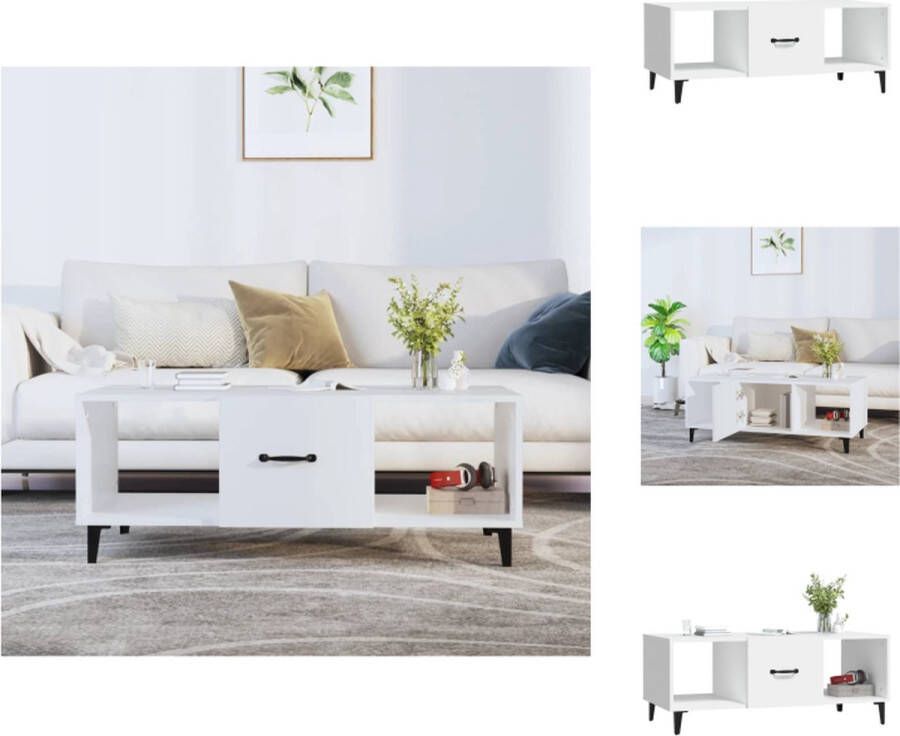 VidaXL Salontafel Salontafels Tafel Bijzettafel -Salontafel-102x50x40-cm-bewerkt-hout-wit - Foto 4
