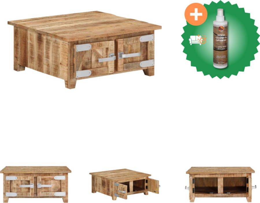 VidaXL Salontafel Hout 67 x 67 x 30 cm Massief Mangohout Met 2 Deuren Tafel Inclusief Houtreiniger en verfrisser
