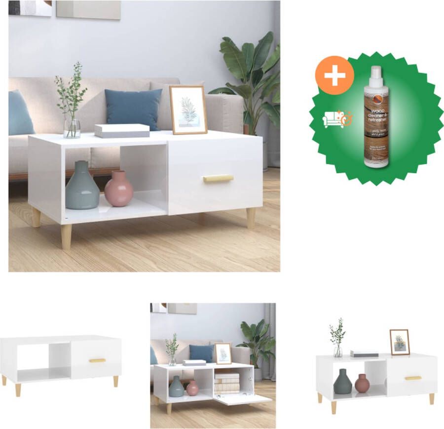VidaXL Salontafel 89-5x50x40 cm bewerkt hout hoogglans wit Tafel Inclusief Houtreiniger en verfrisser