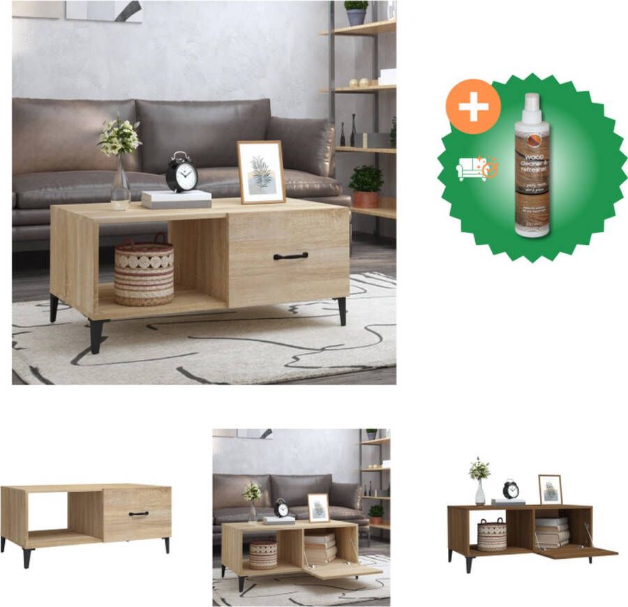 VidaXL Salontafel 90x50x40 cm bewerkt hout sonoma eikenkleurig Tafel Inclusief Houtreiniger en verfrisser