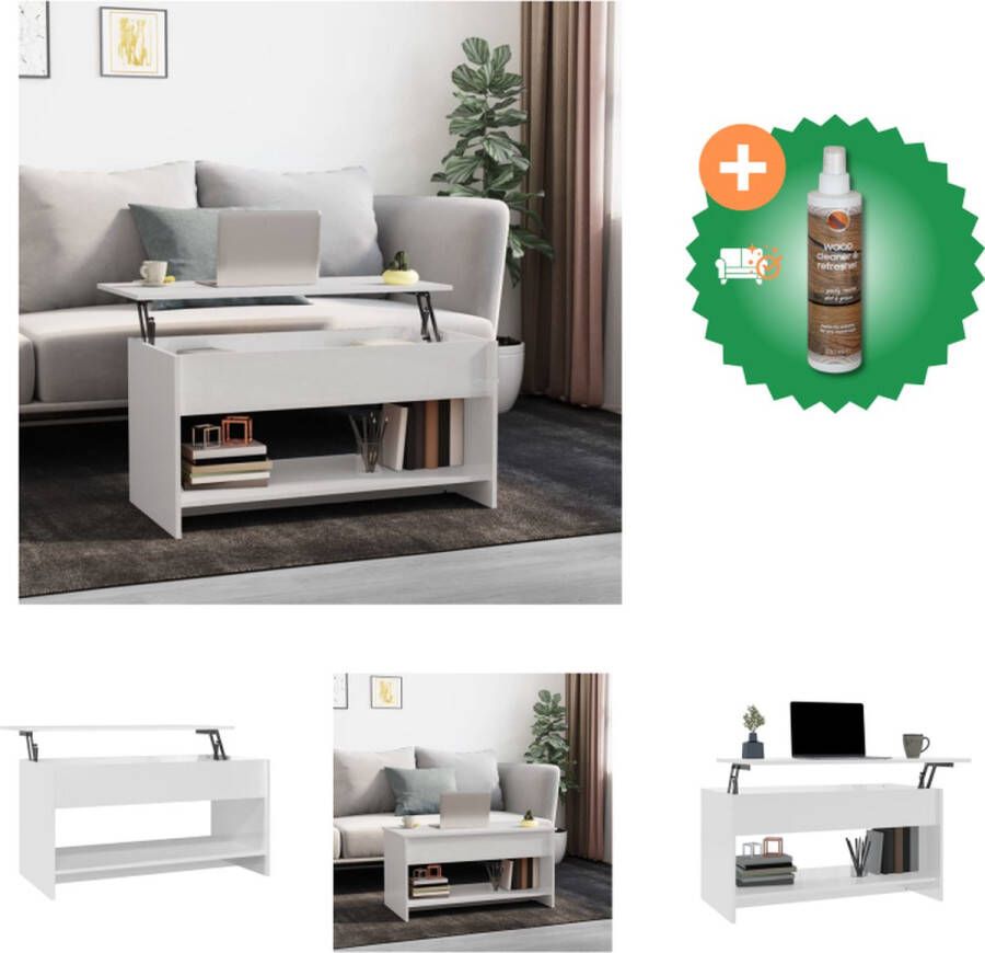 VidaXL Salontafel 102x50x52-5 cm bewerkt hout hoogglans wit Tafel Inclusief Houtreiniger en verfrisser