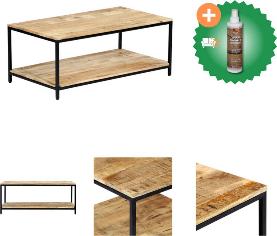 VidaXL Salontafel Industrieel 110 x 60 x 45 cm Massief mangohout Gepoedercoat ijzer Tafel Inclusief Houtreiniger en verfrisser