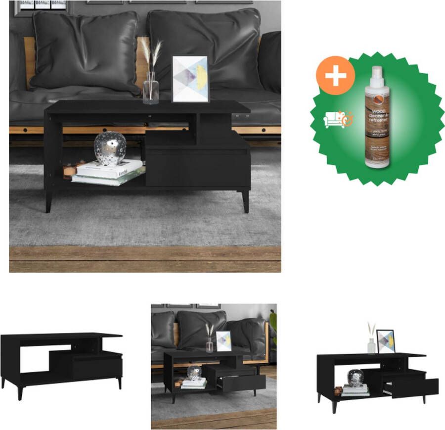 VidaXL Salontafel Functioneel Hout 90x49x45 cm Zwart Tafel Inclusief Houtreiniger en verfrisser - Foto 2