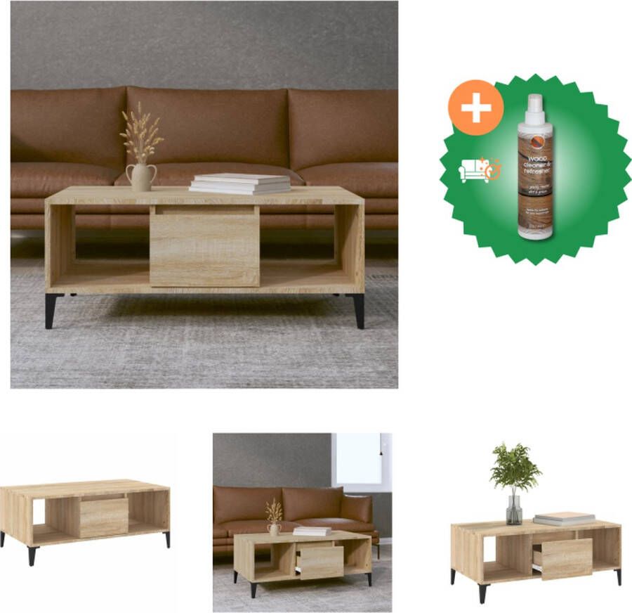 VidaXL Salontafel Sonoma Eiken 90 x 50 x 36.5 cm Duurzaam Houten Ontwerp Tafel Inclusief Houtreiniger en verfrisser