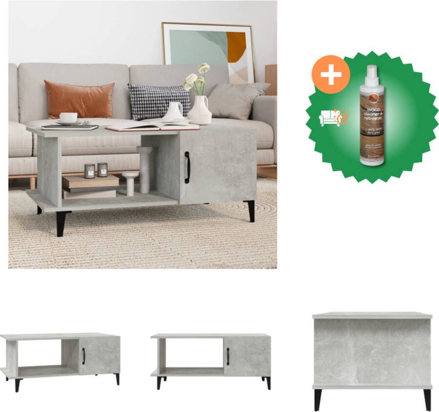 VidaXL Salontafel Betongrijs 90 x 50 x 40 cm Stevig bewerkt hout en ijzer Tafel Inclusief Houtreiniger en verfrisser - Foto 2