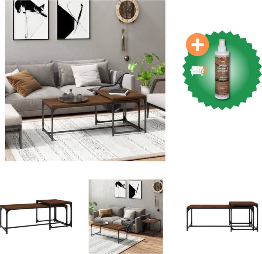 VidaXL Salontafel Industrieel Bewerkt hout en staal 100 x 40 x 35 cm 50 x 40 x 40 cm Bruineiken Tafel Inclusief Houtreiniger en verfrisser