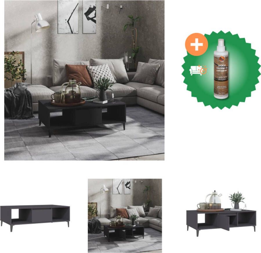 VidaXL Salontafel Industrieel Grijs 103.5 x 60 x 35 cm Met opbergschappen Tafel Inclusief Houtreiniger en verfrisser