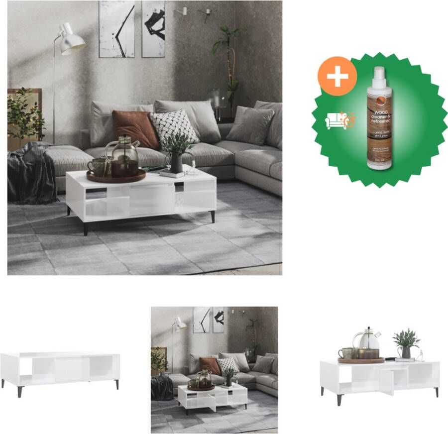 VidaXL salontafel Scandinavisch opbergschappen hoogglans wit 103.5 x 60 x 35 cm Tafel Inclusief Houtreiniger en verfrisser - Foto 2