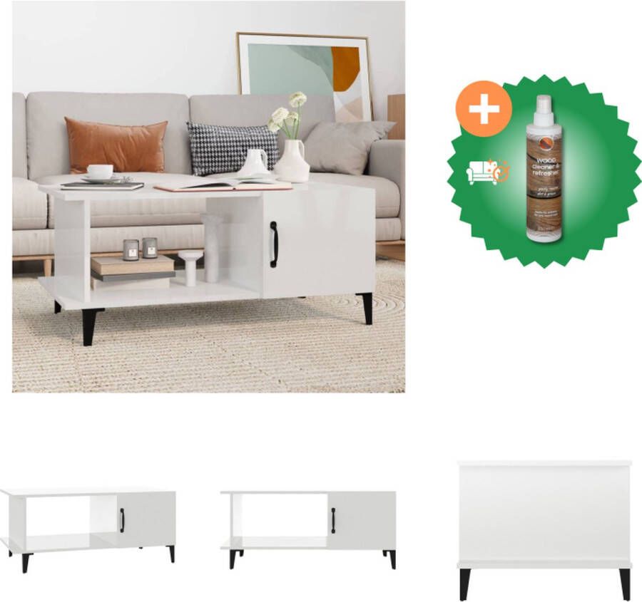 VidaXL Salontafel Hoogglans wit 90 x 50 x 40 cm -steve opbergvak minimalistisch design Tafel Inclusief Houtreiniger en verfrisser - Foto 3
