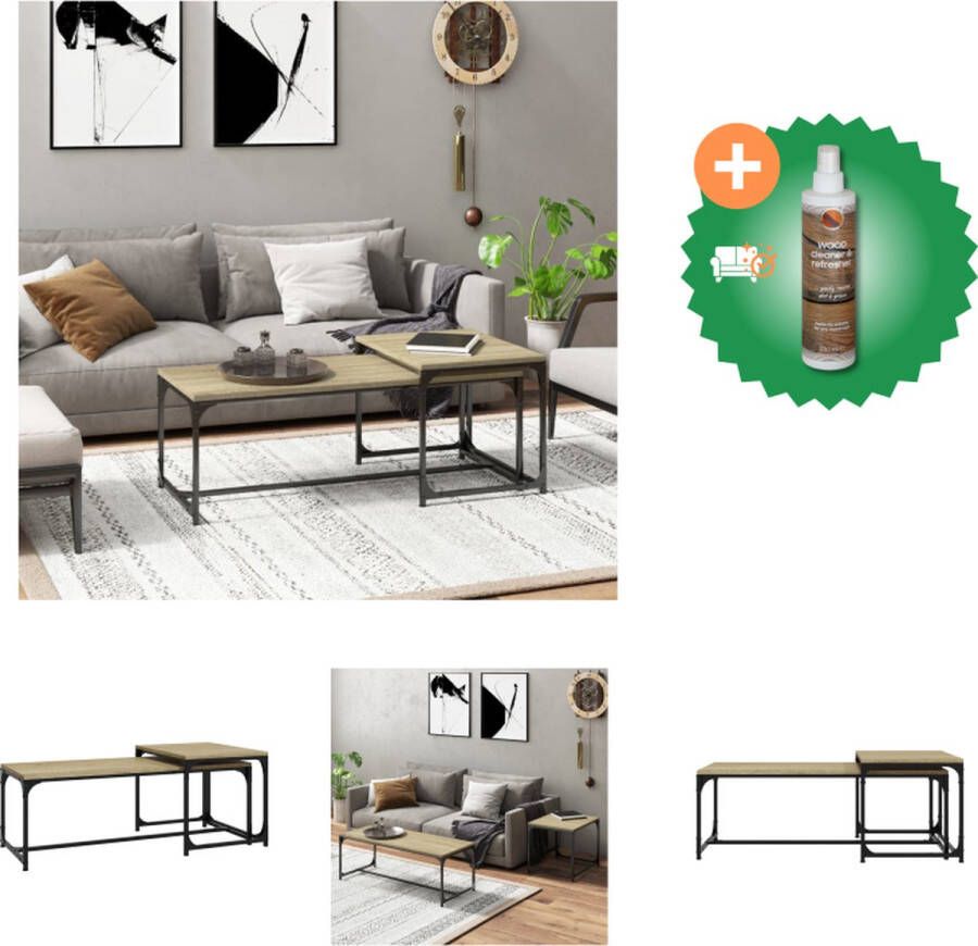 VidaXL Salontafel Industriële Bijzettafel 100x40x35 cm en 50x40x40 cm Sonoma Eiken Tafel Inclusief Houtreiniger en verfrisser
