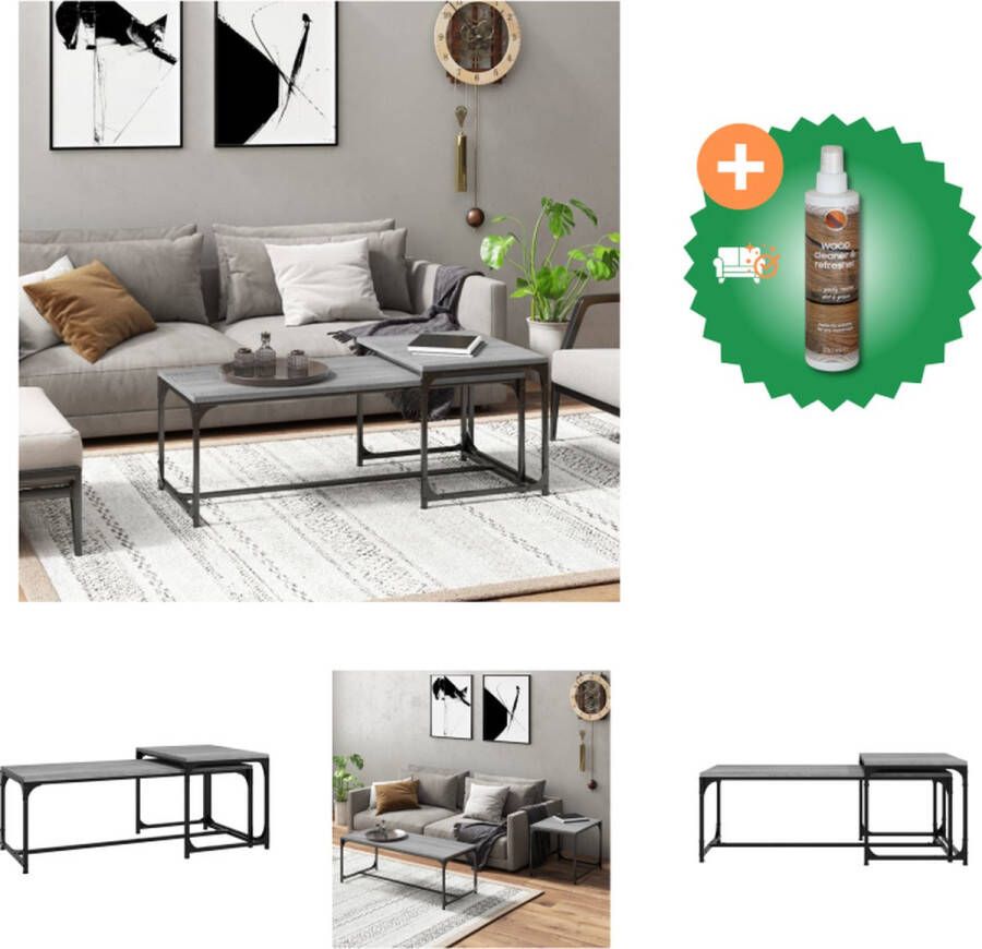 VidaXL Salontafel Industriële Grijs Sonoma Eiken 100x40x35cm 50x40x40cm Bewerkt hout en staal Tafel Inclusief Houtreiniger en verfrisser