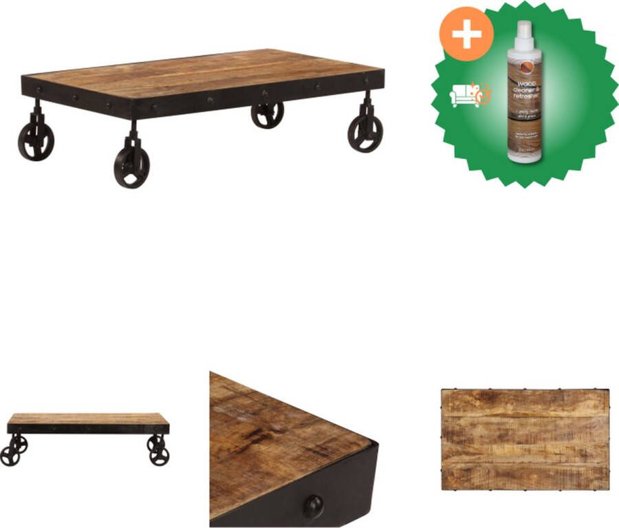 VidaXL Salontafel Industriële Stijl 100 x 60 x 26 cm Massief Mangohout en Gepoedercoat Staal Tafel Inclusief Houtreiniger en verfrisser