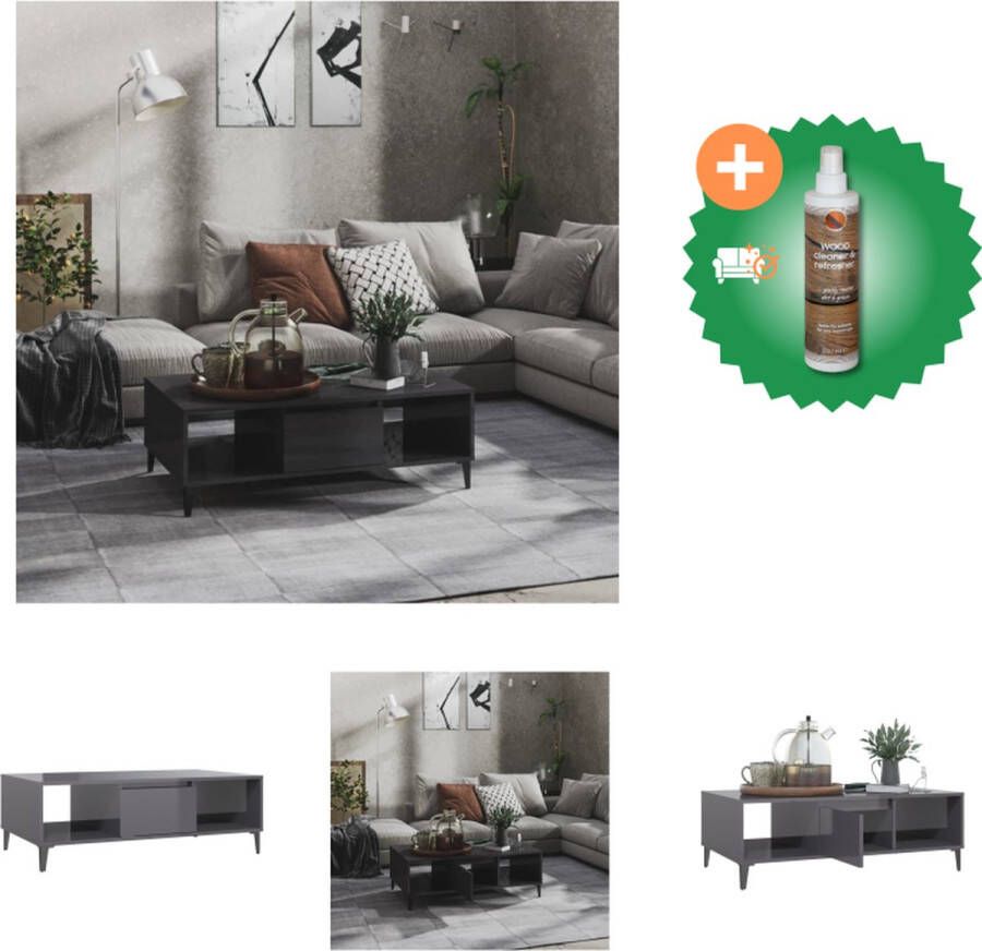 VidaXL Salontafel Scandinavisch Opbergschappen Hoogglans Grijs 103.5 x 60 x 35 cm Tafel Inclusief Houtreiniger en verfrisser - Foto 2