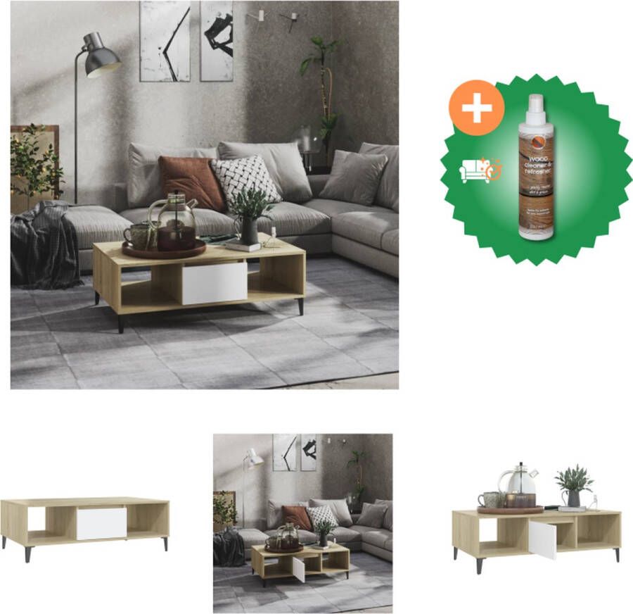 VidaXL Salontafel Industriële Stijl 103.5 x 60 x 35 cm Opbergschappen Wit en Sonoma Eiken Montage Vereist Tafel Inclusief Houtreiniger en verfrisser