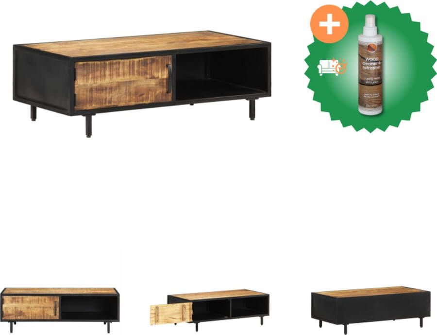 VidaXL Salontafel Industriële Stijl 105 x 50 x 35 cm Ruw mangohout en gepoedercoat staal Tafel Inclusief Houtreiniger en verfrisser