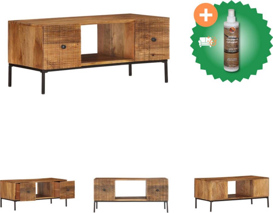 VidaXL Retro Bijzettafel Salontafel van Massief Mangohout 90 x 45 x 40 cm Uniek en Stabiel Tafel Inclusief Houtreiniger en verfrisser - Foto 2