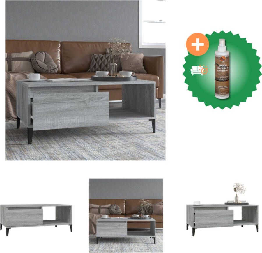 VidaXL Salontafel Industriële Stijl 90x50x36.5 cm Grijs Sonoma Eiken Met lade en open vak Hoge kwaliteit Montagehandleiding Tafel Inclusief Houtreiniger en verfrisser - Foto 2