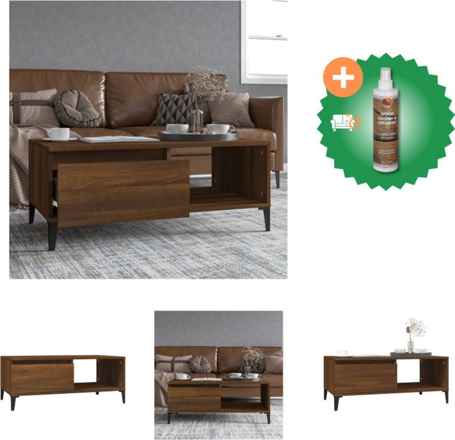 VidaXL Industriële Salontafel Bijzettafel met Lade en 2 Open Vakken Stevig Tafelblad Metalen Voeten Bruineiken 90x50x36.5cm Tafel Inclusief Houtreiniger en verfrisser - Foto 4