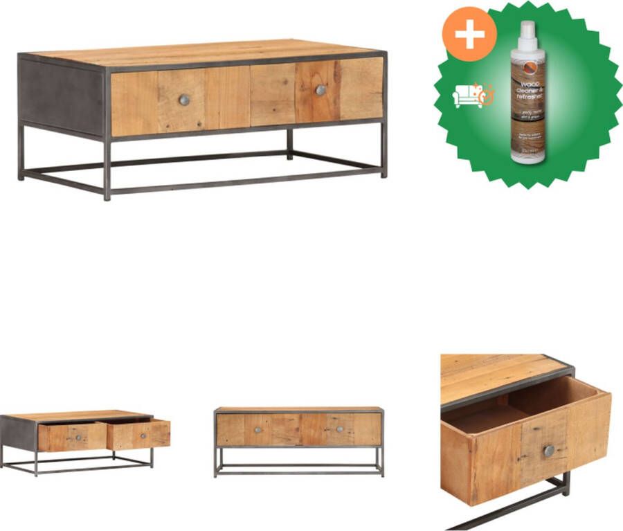 VidaXL Salontafel Industriële Stijl Gerecycled Hout 90x50x35 cm Bruin Met 2 Lades Tafel Inclusief Houtreiniger en verfrisser
