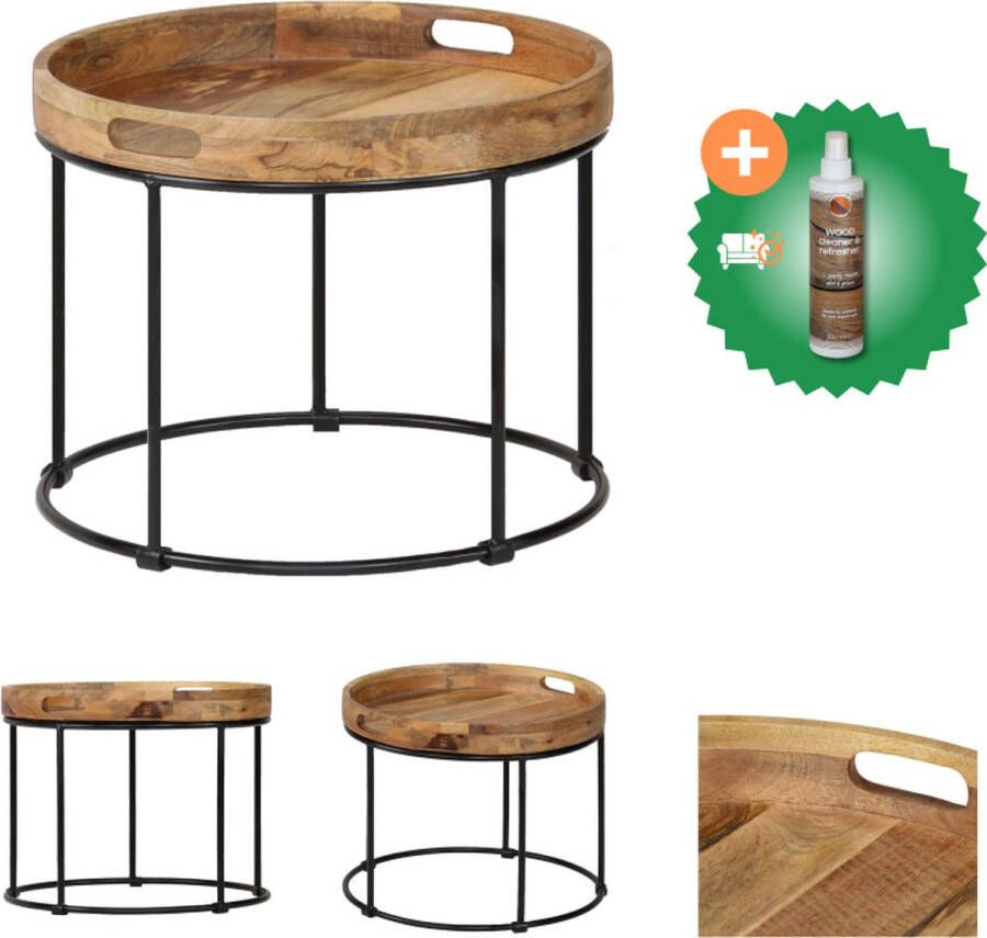 VidaXL Salontafel Industriële Stijl Mangohout 50x40 cm Bruin Zwart Tafel Inclusief Houtreiniger en verfrisser