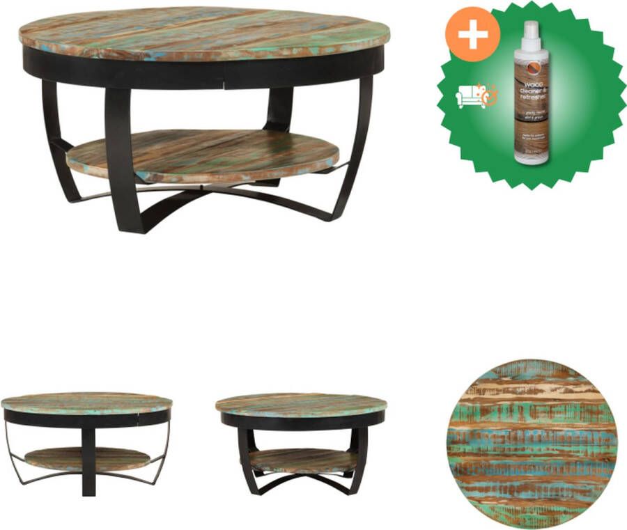 VidaXL Salontafel Industriële Stijl Massief Gerecycled Hout en Gepoedercoat Staal 65 x 32 cm Met Schap Tafel Inclusief Houtreiniger en verfrisser
