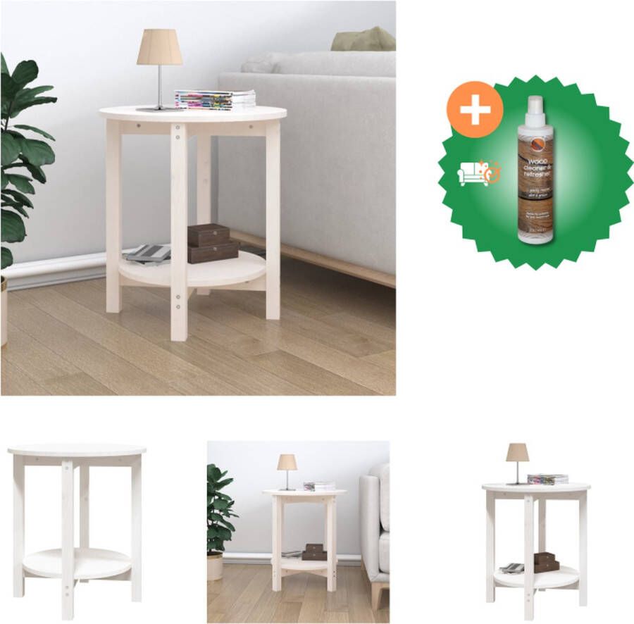 VidaXL Salontafel Klassiek Massief Grenenhout Ø 55 x 60 cm Wit Tafel Inclusief Houtreiniger en verfrisser