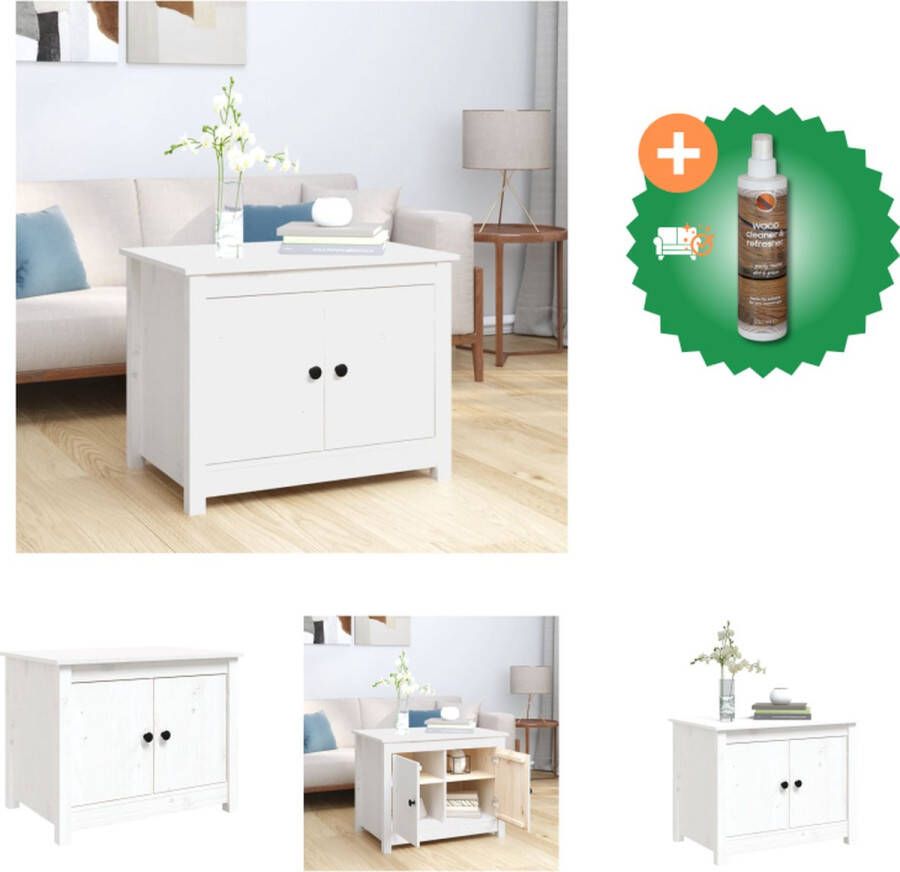 VidaXL Salontafel Klassiek Massief Grenenhout 71 x 49 x 55 cm Wit Tafel Inclusief Houtreiniger en verfrisser