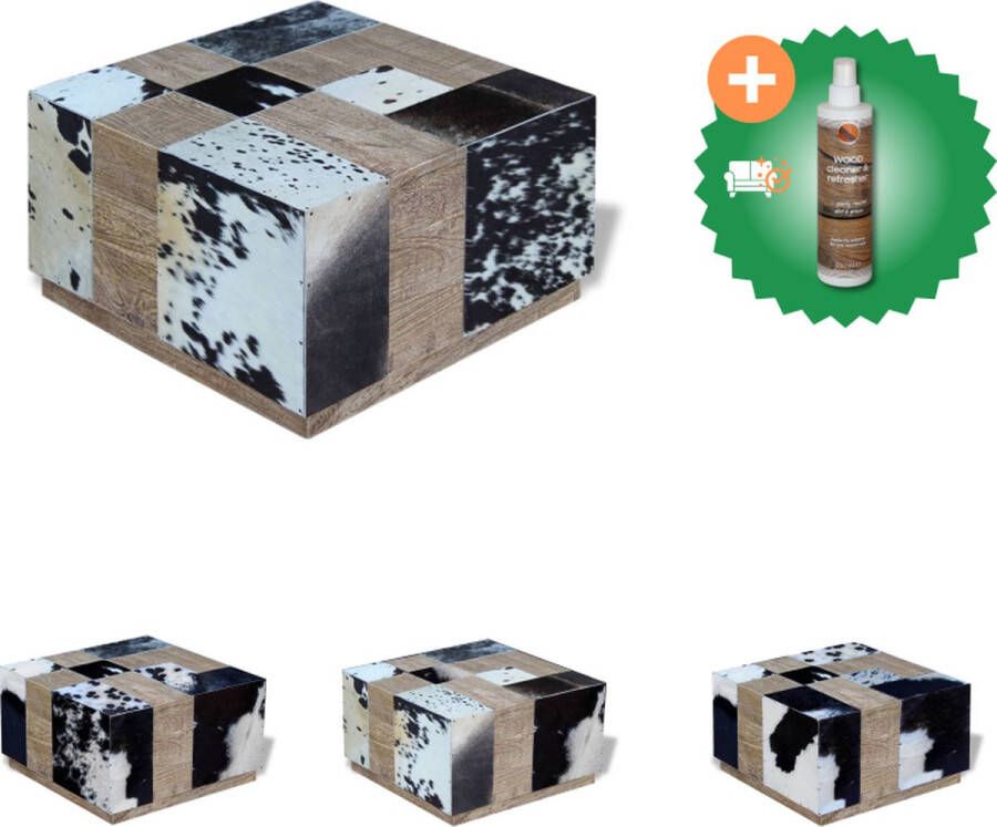 VidaXL Salontafel Koeienleer 60 x 60 x 36 Meerkleurig Tafel Inclusief Houtreiniger en verfrisser