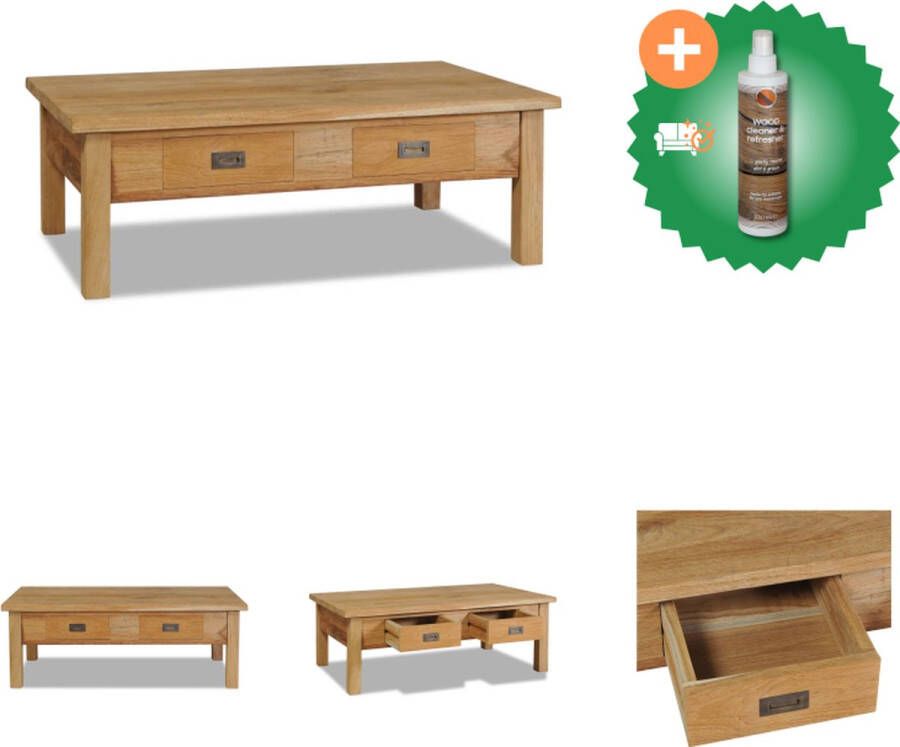 VidaXL Salontafel Koloniaal Teakhout 100x60x35 cm 2 Lades Tafel Inclusief Houtreiniger en verfrisser