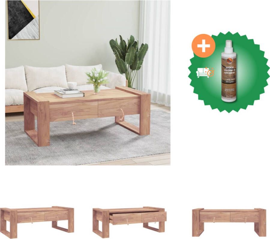 VidaXL Salontafel Koloniaal Teakhout 110 x 60 x 40 cm Met 2 lades Tafel Inclusief Houtreiniger en verfrisser - Foto 2