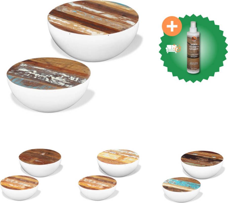 VidaXL Salontafel Meerkleurig 60 x 60 x 30 cm 50 x 50 x 25 cm Gerecycled hout en stalen frame 2 stuks Tafel Inclusief Houtreiniger en verfrisser