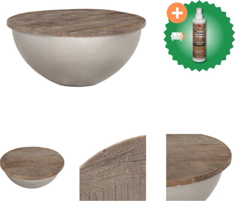 VidaXL Salontafel Komvormig Massief Mangohout en Staal 60 x 30 cm Tafel Inclusief Houtreiniger en verfrisser