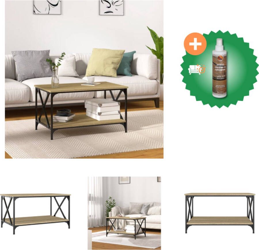 VidaXL Salontafel 80x50x45 cm bewerkt hout en ijzer sonoma eikenkleur Tafel Inclusief Houtreiniger en verfrisser