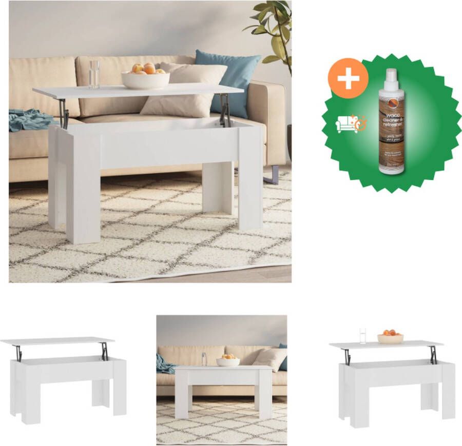 VidaXL Salontafel Lift-top Wit 101 x 49 x 52 cm Bewerkt hout Veelzijdig en eenvoudig te reinigen Tafel Inclusief Houtreiniger en verfrisser - Foto 2
