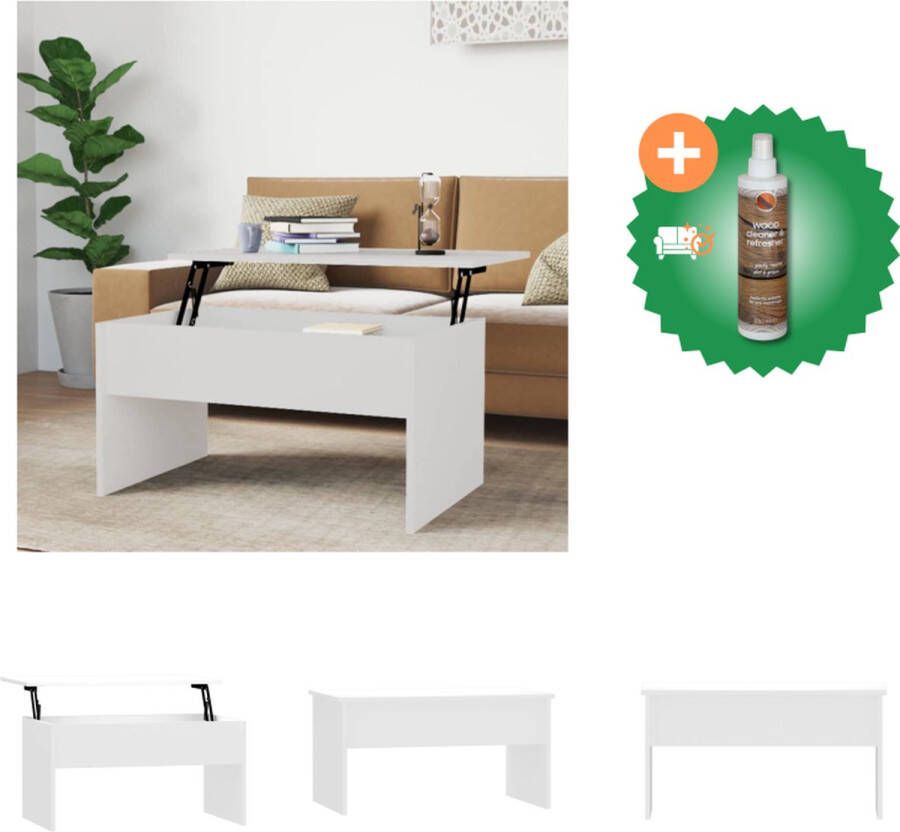 VidaXL Salontafel Lift-top 80x50.5x41.5 cm Hoogglans wit Bewerkt hout Tafel Inclusief Houtreiniger en verfrisser