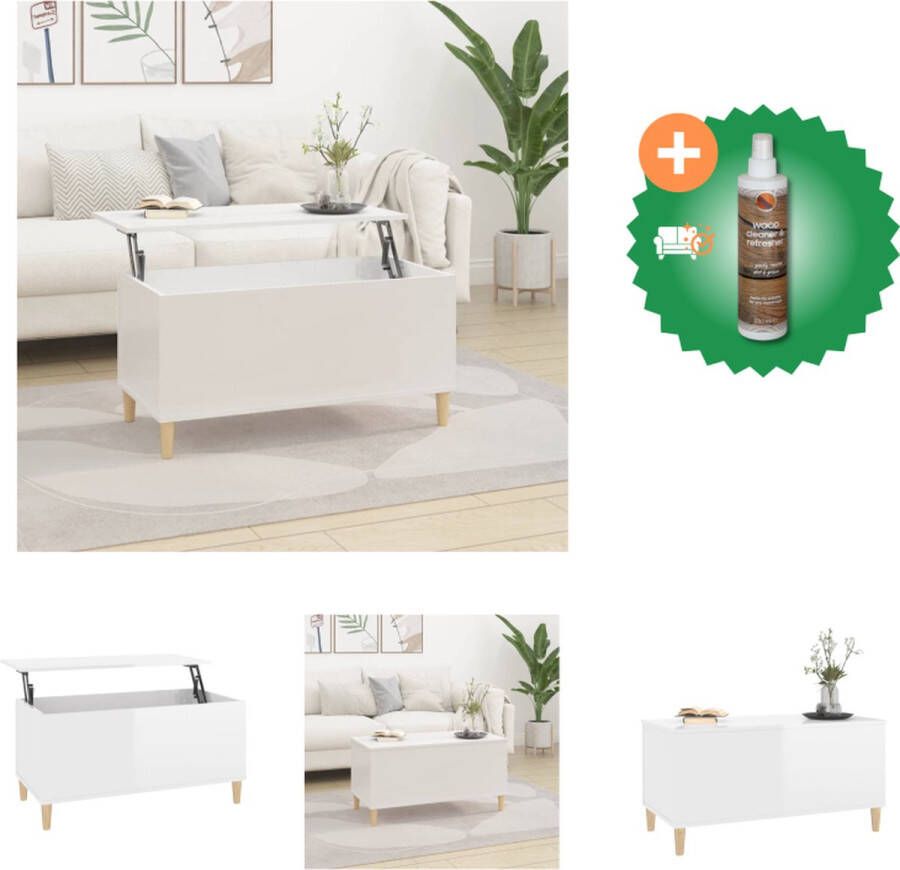 VidaXL Salontafel Lift-top Hoogglans wit 90 x 44.5 x 45 cm Bewerkt hout en metaal Tafel Inclusief Houtreiniger en verfrisser
