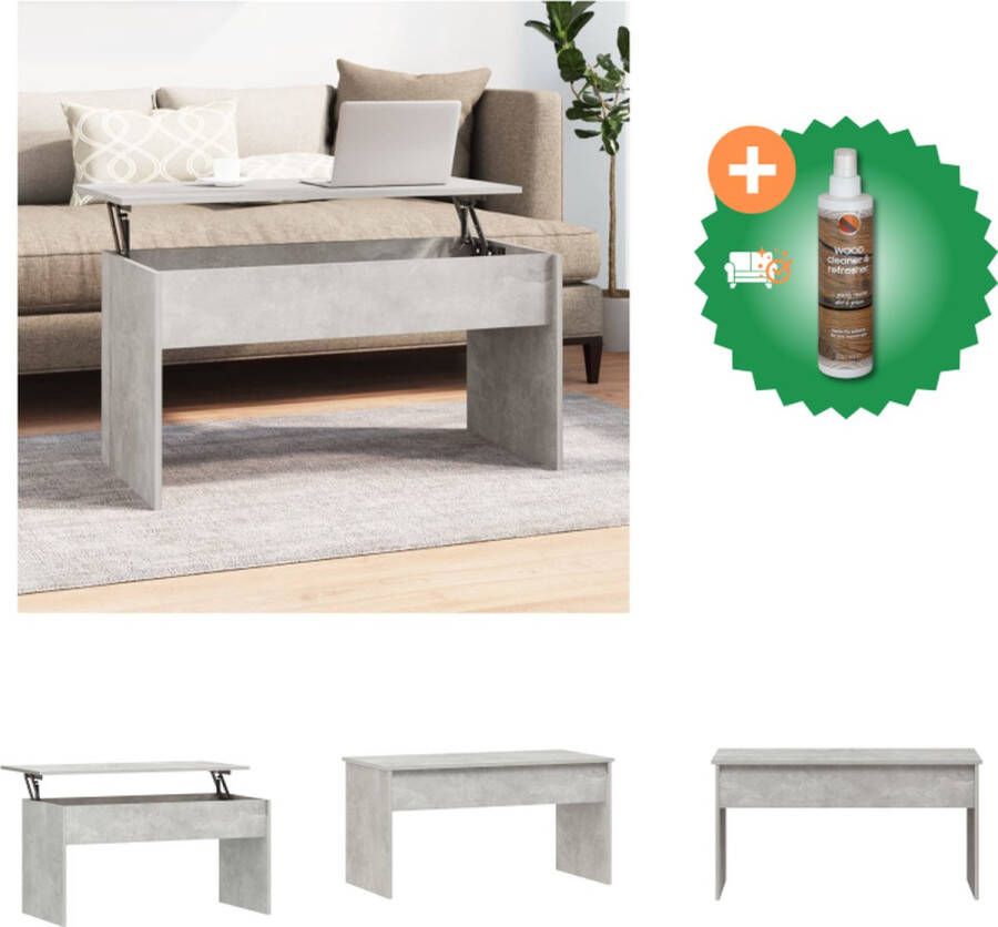 VidaXL Salontafel Lift-top Betongrijs 102x50.5x52.5 cm Bewerkt hout Tafel Inclusief Houtreiniger en verfrisser