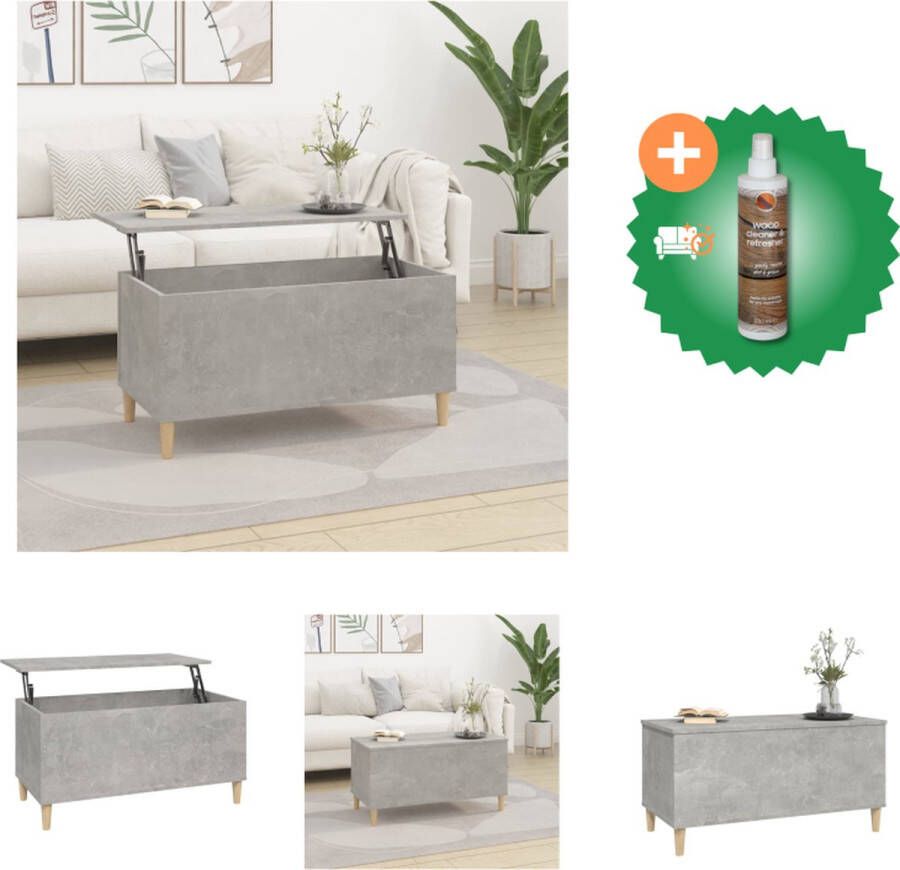 VidaXL Salontafel Lift Top Betongrijs 90 x 44.5 x 45 cm Duurzaam hout Veel opbergruimte Tafel Inclusief Houtreiniger en verfrisser