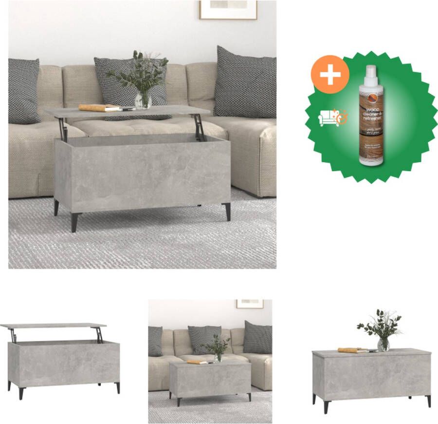 VidaXL Salontafel Lift Top Betongrijs 90 x 44.5 x 45 cm Duurzaam hout Veel opbergruimte Tafel Inclusief Houtreiniger en verfrisser - Foto 2