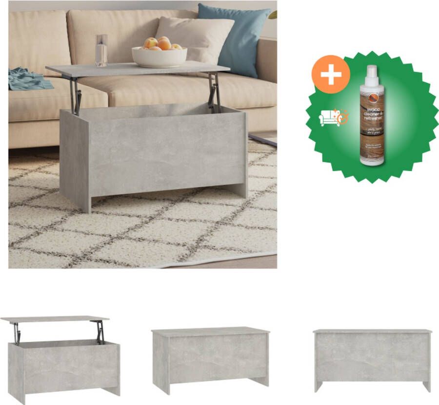 VidaXL Salontafel Lift-top Bewerkt Hout 102 x 55.5 x 52.5 cm Betongrijs Tafel Inclusief Houtreiniger en verfrisser