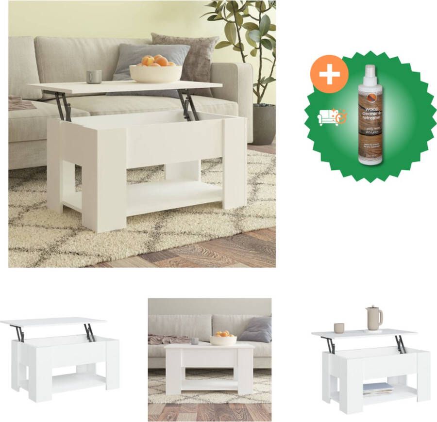VidaXL Salontafel Lift-top Bewerkt hout 79 x 49 x 41 cm Wit Tafel Inclusief Houtreiniger en verfrisser