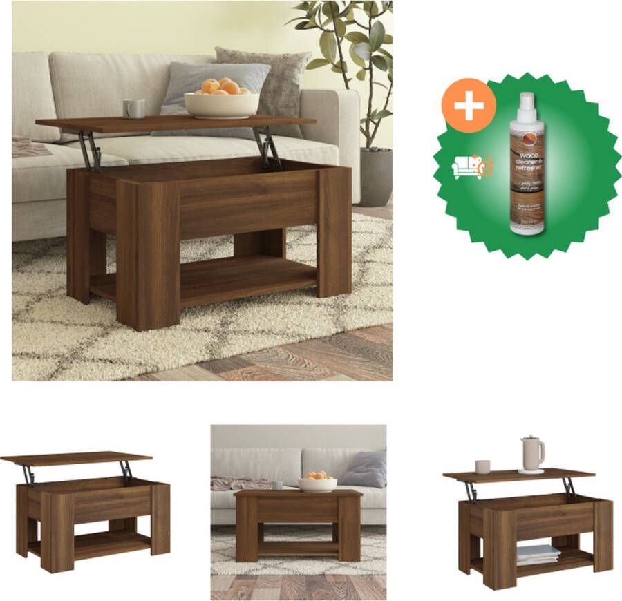 VidaXL Salontafel Lift-top Bewerkt hout 79x49x41 cm Bruineiken Tafel Inclusief Houtreiniger en verfrisser