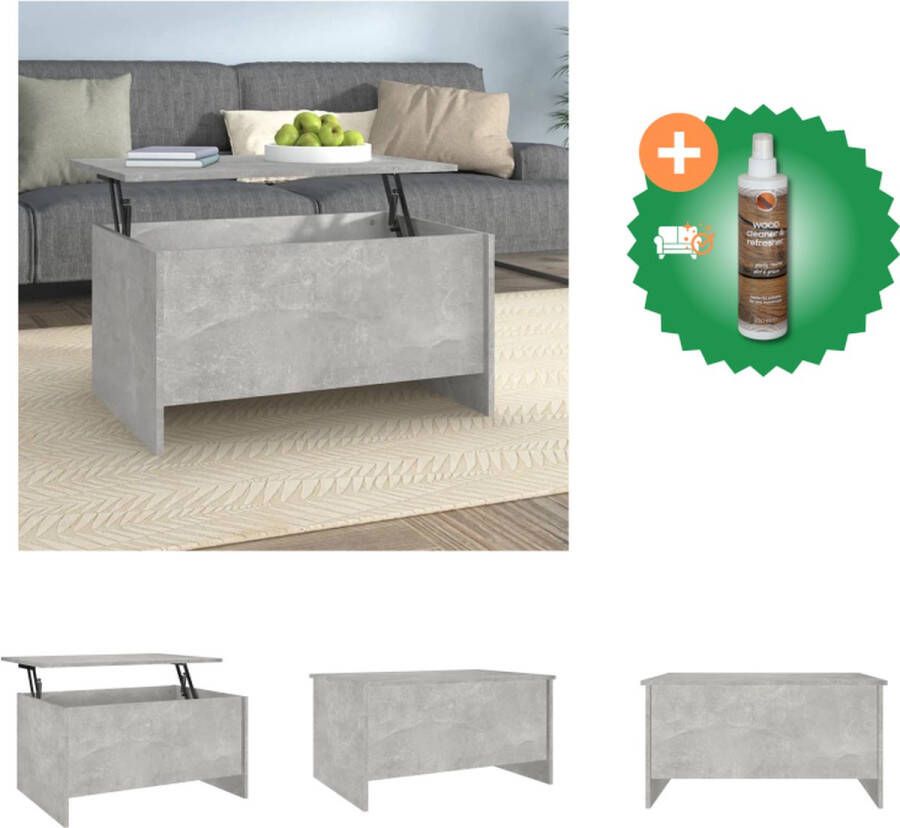 VidaXL Salontafel Lift-top Bewerkt hout 80 x 55.5 x 41.5 cm Betongrijs Tafel Inclusief Houtreiniger en verfrisser