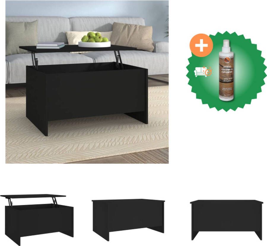 VidaXL Salontafel Lift-Top Bewerkt Hout 80 x 55.5 x 41.5 cm Zwart Tafel Inclusief Houtreiniger en verfrisser